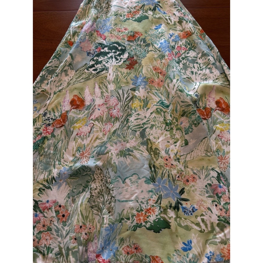 Hunter Bell Pierce Midi Dress Size 4 Green Garden Floral Linen Blend Cutout Bow - Picture 13 of 16